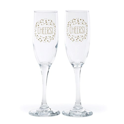 Hortense B Hewitt Polka Champagne Toasting Flutes Set of 2 Gold Dots