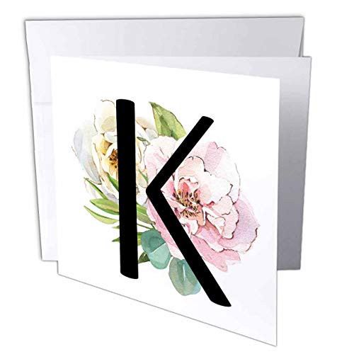 3dRose Pretty Pink and White Peony Floral Monogram Initial K - Greeting Cards -gc-340833-5-