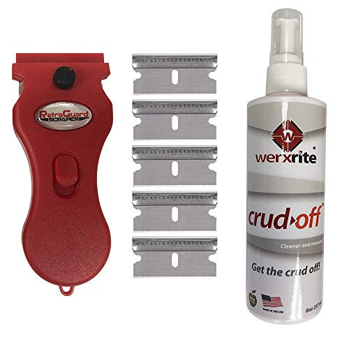 Werxrite RetraGuard Razor Blade Scraper  plus 8oz Bottle Crud-Off Multi-Surface Cleaner for Cooktops Glass Ceramic Stovetops Windows
