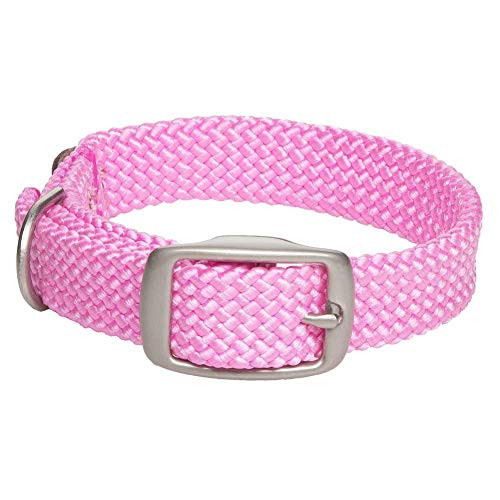 Mendota Pet Double Braid Collar - Satin Nickel - Dog Collar - Made in The USA - Pink  9-16 in x 14 in Junior