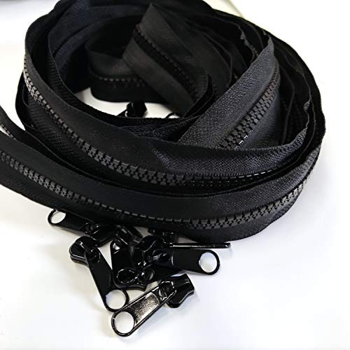 5 Resin Plastic Zipper by The Yard Bulk 5 Yards with 10pcs Long Sliders for DIY Sewing Tailor Crafts Bags Tents Black -5 Yards- 5 Resin Plastic Zipper by The Yard Bulk 5 Yards with 10pcs Long Sliders for DIY Sewing Tailor Crafts Bags Tents Black -5 Yards-