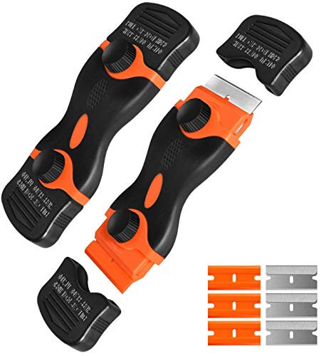 hengguang VenVont 2 Pack Razor Blade Scraper Double Edge Razor Scraper Remover Tool with 6 Pcs Razor Blades for Labels Stickers Decals Removal Auto Window Tint Vinyl Tool Application B