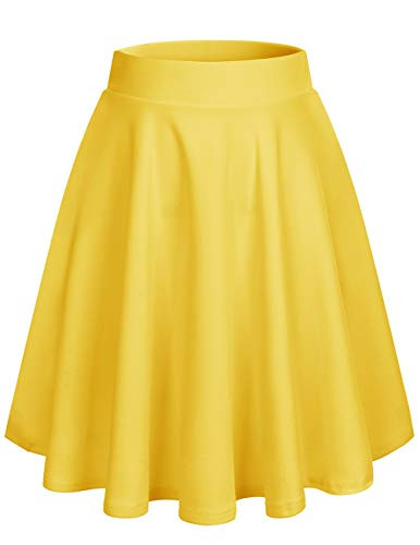 DRESSTELLS Women's Versatile A-line Basic Stretchy Flared Skater Mini Skirt Yellow-Midi L