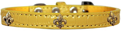 Mirage Pet Products Bronze Fleur De Lis Widget Croc Dog Collar Yellow Size 14