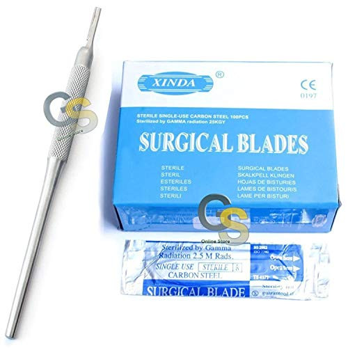 G.S 100 Scalpel STERILE Blades 11 with Free Round Scalpel Handle 3