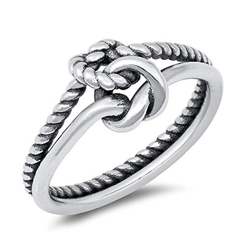 CloseoutWarehouse Oxidized 925 Sterling Silver Double Band Linked Knots Ring Size 7