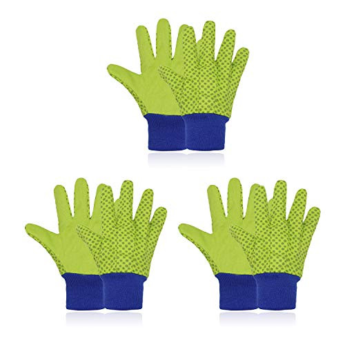 3 Pairs Kids Gardening Gloves for Age 5-8 Garden Working Gloves for Boys Girls Soft Children Garden Gloves -S -Age 5-6- Green 3 Pairs-