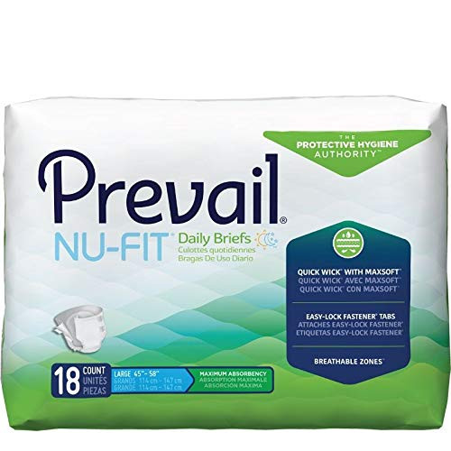 Prevail Nu-Fit Incontinence Daily Briefs Maximum Absorbency Lg 18 Count -Single Pack-