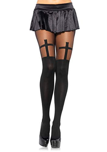 Leg Avenue Women's Spandex Opaque Skull Alternative Tights Cross Black One Size