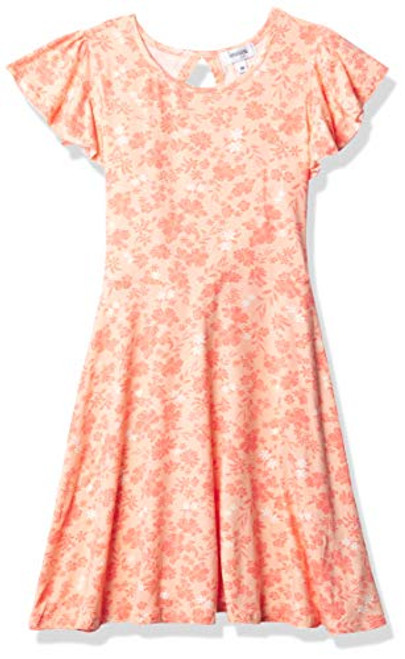 Speechless Girls' Flutter Sleeve Knit Fit and Flare Dress Peach 7