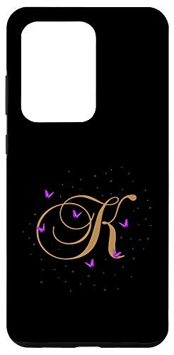 Galaxy S20 Ultra Romantic Butterfly Initial Letter K Purple Monogram Case