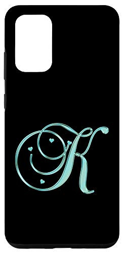 Galaxy S20 plus Romantic Hearts Initial Letter K Light Blue Monogram Case