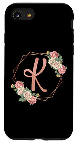 iPhone SE -2020- - 7 - 8 Romantic Floral Wreath Initial Letter K Flowers Monogram Case