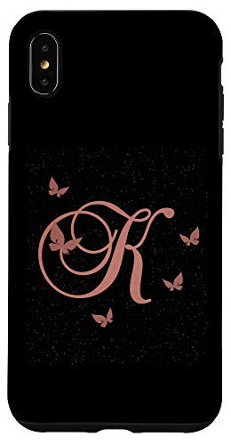 iPhone XS Max Romantic Butterfly Initial Letter K Pink Monogram Case