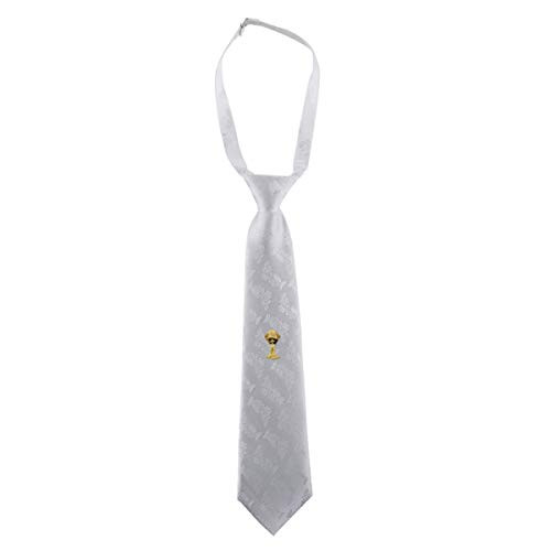 First Communion White Satin Brocade Tie with Chalice Design 14 Inch