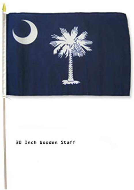 AES 12x18 12"x18" State of South Carolina Stick Flag 30" Wooden Staff