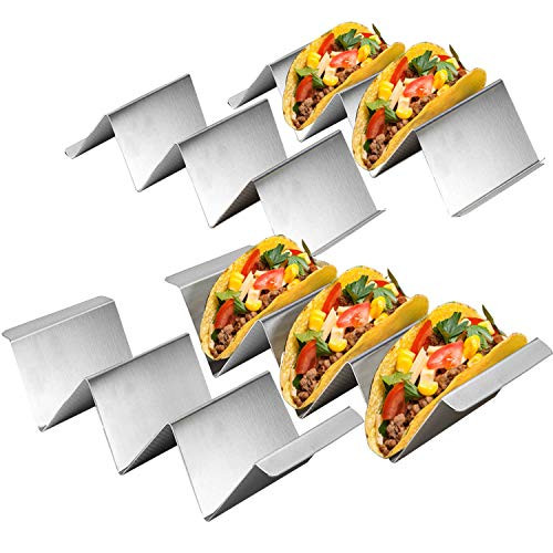Taco Holder Stands Set of 4 Stainless Steel Taco Holders Tray Each Taco Stand Serves Up To 3 Soft Hard Tortillas Taco Shell Holder Best for Taco Kids Party Tortilla Rack -L-