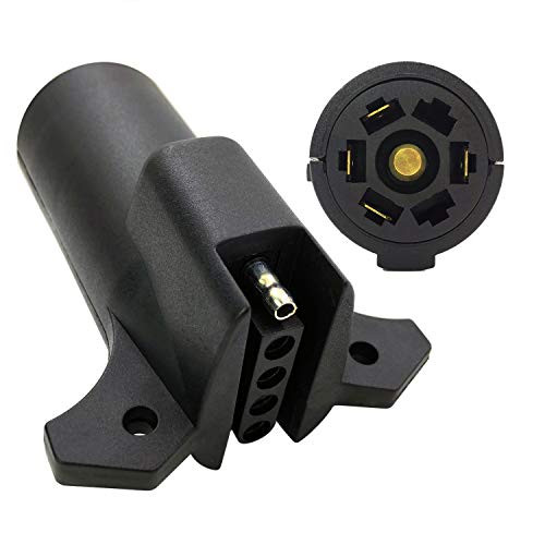 Trailer Adapter 7 Pin Trailer Connector Trailer Adapter 7 Pin Round to 5 Pin Flat Heavy Duty Trailer Wiring Plug Connector 7-5 Blade 7 Way to 5 Way Flat 5 Pin Trailer Towing Wiring Weatherproof