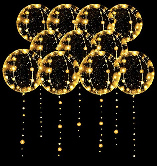 LED Balloons 10 Pack Light Up Balloons 20 Inches Clear Helium Bobo Balloons Glow Bubble Balloons with String Lights for Valentines Day Halloween Christmas Wedding Birthday Party Decoration