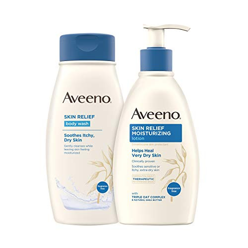 Aveeno Skin Relief Fragrance-Free Moisturizing Daily Body Wash 18 oz and Skin Relief 24 Hour Moisturizing Body Lotion for Sensitive Skin 12 oz Aveeno Skin Relief Fragrance-Free Moisturizing Daily Body Wash 18 oz and Skin Relief 24 Hour Moisturizing Body Lotion for Sensitive Skin 12 oz