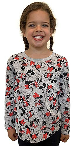 Disney Girls T-Shirt Mickey  and  Minnie Mouse Long Sleeve -Heather Grey Large-