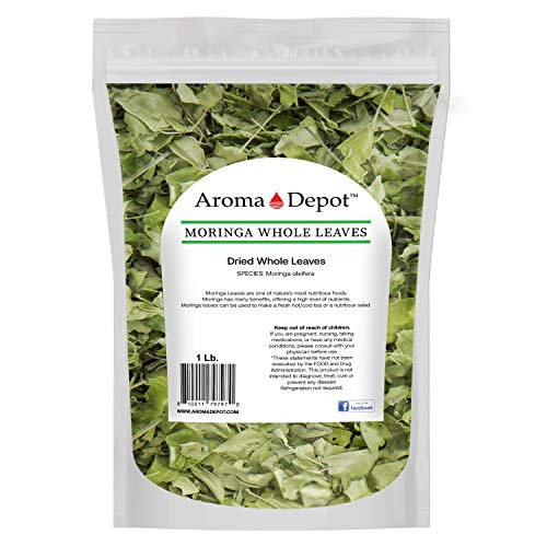 1 lb - 16 oz Dried Moringa WHOLE Leaves 100 percent Natural oleifera Raw From India Non-GMO and Gluten Free Great for Smoothies Tea Drinks  and  Recipes The Miracle Tree