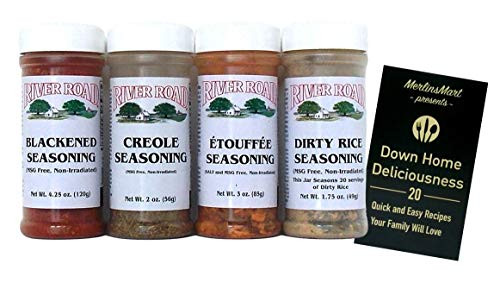 River Road by Fiesta MSG-Free Cajun Seasoning Favorites 4 Flavor Plus Recipe Booklet Bundle 1 each- Blackened Creole Etouffee Dirty Rice -2-4.25 Ounces-