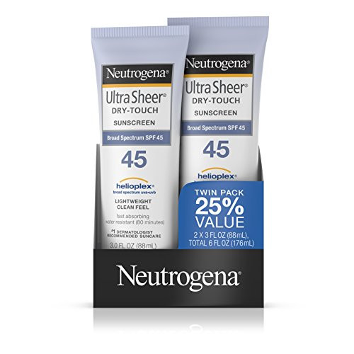 Neutrogena Ultra Sheer Dry-Touch Water Resistant and Non-Greasy Sunscreen Lotion with Broad Spectrum SPF 45 3 fl. oz -Pack of 2-