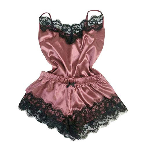 Atezch- Sexy Lace Sleepwear Satin Cami Lingerie Shorts with Bow Tie 2 Piece Temptation Babydoll Underwear Pajamas for Women -Hot Pink M- Atezch- Sexy Lace Sleepwear Satin Cami Lingerie Shorts with Bow Tie 2 Piece Temptation Babydoll Underwear Pajamas for Women -Hot Pink M-