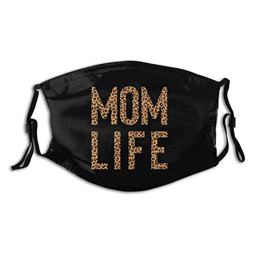 Funny Mom Life Leaopard Mother's Day Cloth Face Mask Washable Adjustable Bandanas Balaclava Dust-Proof Print Reusable Fabric Mask With 2 Pcs Filters for Women Men