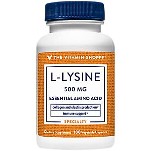 The Vitamin Shoppe LLysine 500MG Essential Amino Acid Lip Care Supplement Supports Collagen Elastin Production Once Daily -100 Capsules-