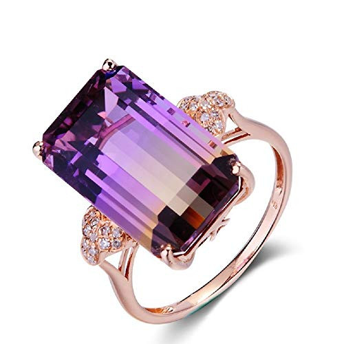 Xunuo Vintage 18K Rose Gold Plated Purple Gemstone Emerald Cushion Cut Tourmaline Ring Women's Anniversary Engagement Jewelry -US Size 10-