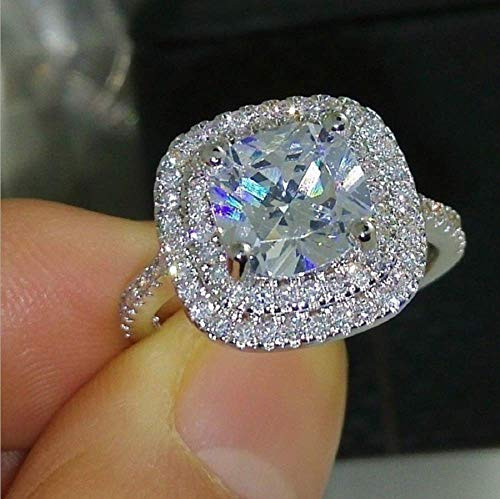 Duan Fashion Ring Cushion Cut 4ct 5A Zircon Stone 925 Sterling Silver Engagement Promise Rings Anniversary Wedding Bands for Women Size 6-10 -US Code 9-