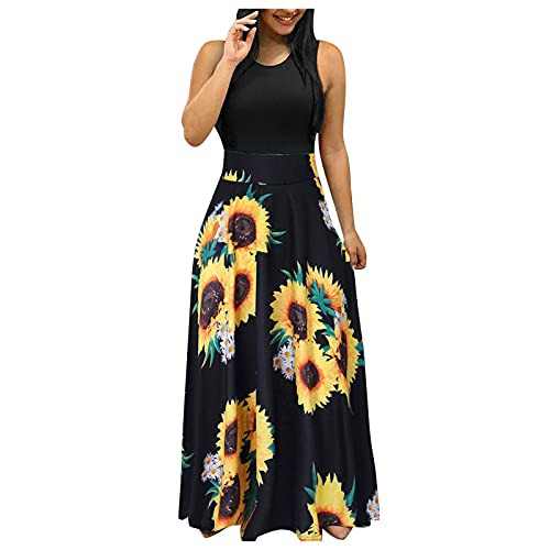 Oiumov Womens Dresses Sexy O-Neck Sleeveless Floral Print Sundress Long Maxi Casual Party Dress Summer Dress for Women Oiumov Womens Dresses Sexy O-Neck Sleeveless Floral Print Sundress Long Maxi Casual Party Dress Summer Dress for Women
