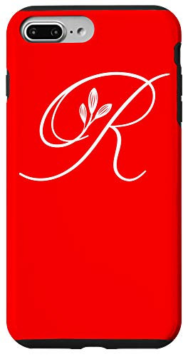 iPhone 7 Plus-8 Plus Initial R Flower Bright Red Phone Case Red Floral Letter R Case