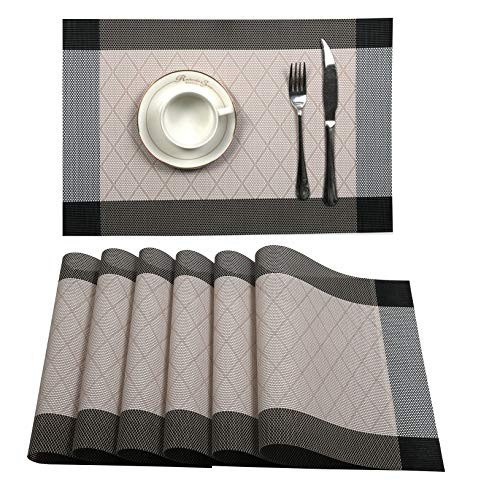 U'Artlines Placemat Crossweave Woven Vinyl Non-Slip Insulation Placemat Washable Table Mats Set -6pcs placemats L Cream- U'Artlines Placemat Crossweave Woven Vinyl Non-Slip Insulation Placemat Washable Table Mats Set -6pcs placemats L Cream-