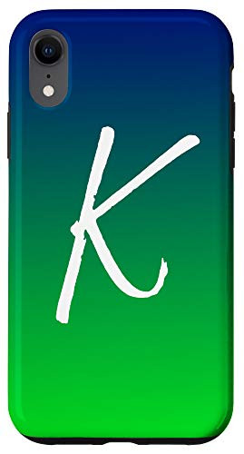 iPhone XR Blue to Green Gradient Initial K Phone Case Green Letter K Case