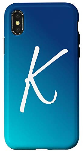 iPhone X-XS Blue Gradient Initial K Phone Case Cool Ombre Blue Letter K Case