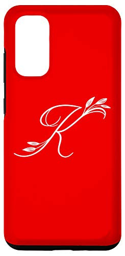 Galaxy S20 Initial K Flower Bright Red Phone Case Red Floral Letter K Case