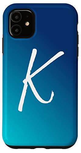 iPhone 11 Blue Gradient Initial K Phone Case Cool Ombre Blue Letter K Case