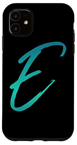 iPhone 11 Initial E Phone Case Vintage Colorful Blue Ombre Letter E Case
