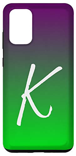 Galaxy S20 plus Letter K Phone Case Purple Gradient Ombre Green Initial K Case