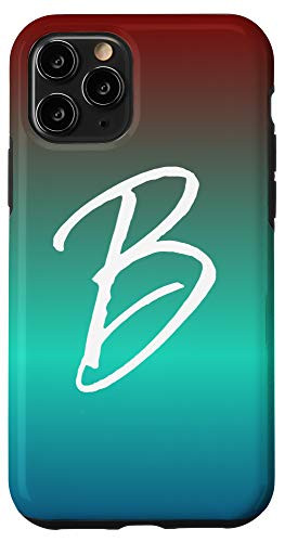 iPhone 11 Pro Letter B Blue to Red Gradient Phone Case Cute Teal Initial B Case