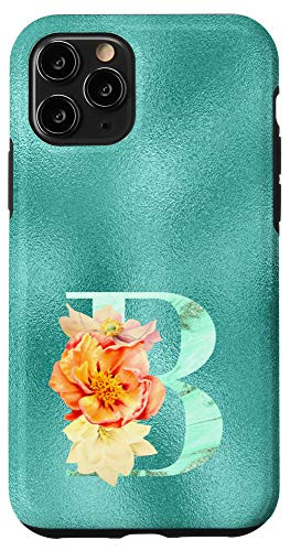 iPhone 11 Pro Teal floral Initial letter B monogram blush flowers Case