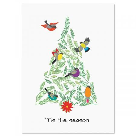 Birds in Tree Festive Personalized Christmas Cards  Holiday Greetings Set of 18 Cards and Envelopes by Current