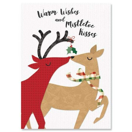 Kissing Deer Personalized Christmas Greeting Cards- Set of 18 Holiday Greeting Cards