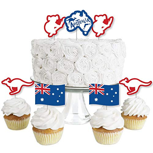 Big Dot of Happiness Australia Day - Dessert Cupcake Toppers - GDay Mate Aussie Party Clear Treat Picks - Set of 24