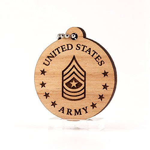 Sunset Design Lab E-9 Sergeant Major US Army Rank SGM OR-9 Wood Laser Cut Keychain Charm Ornament