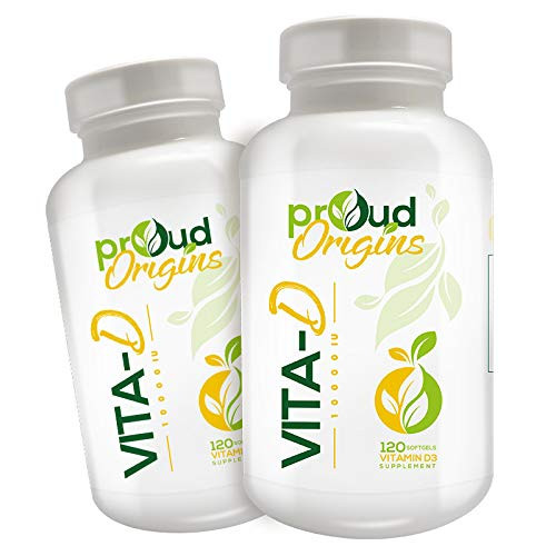 Proud Origins Vita-D 10000IU Vitamin D for Immune Support Healthy Bones and Teeth - 2 Pack 240 SOFTGELS Total-