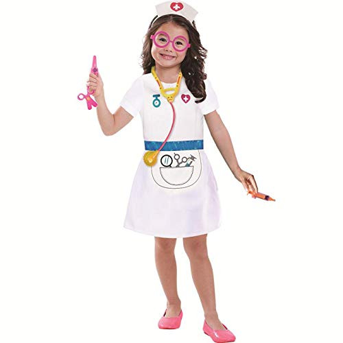 Wizland Child Role Play Dress Up Nurse Costume Playset for Kids,Doctor Nurse Medical Kits,7 pcs with Coat,Hat,Glasses,Stethoscope,Thermometer,Syringe,Scissors,for Age 3-6